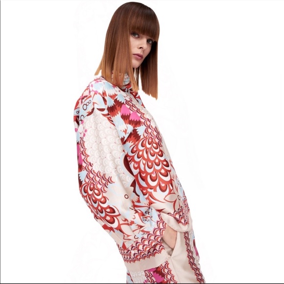 Zara Satin Floral Printed Hi Lo Button Up Shirt Blogger Favorite - Picture 5 of 9